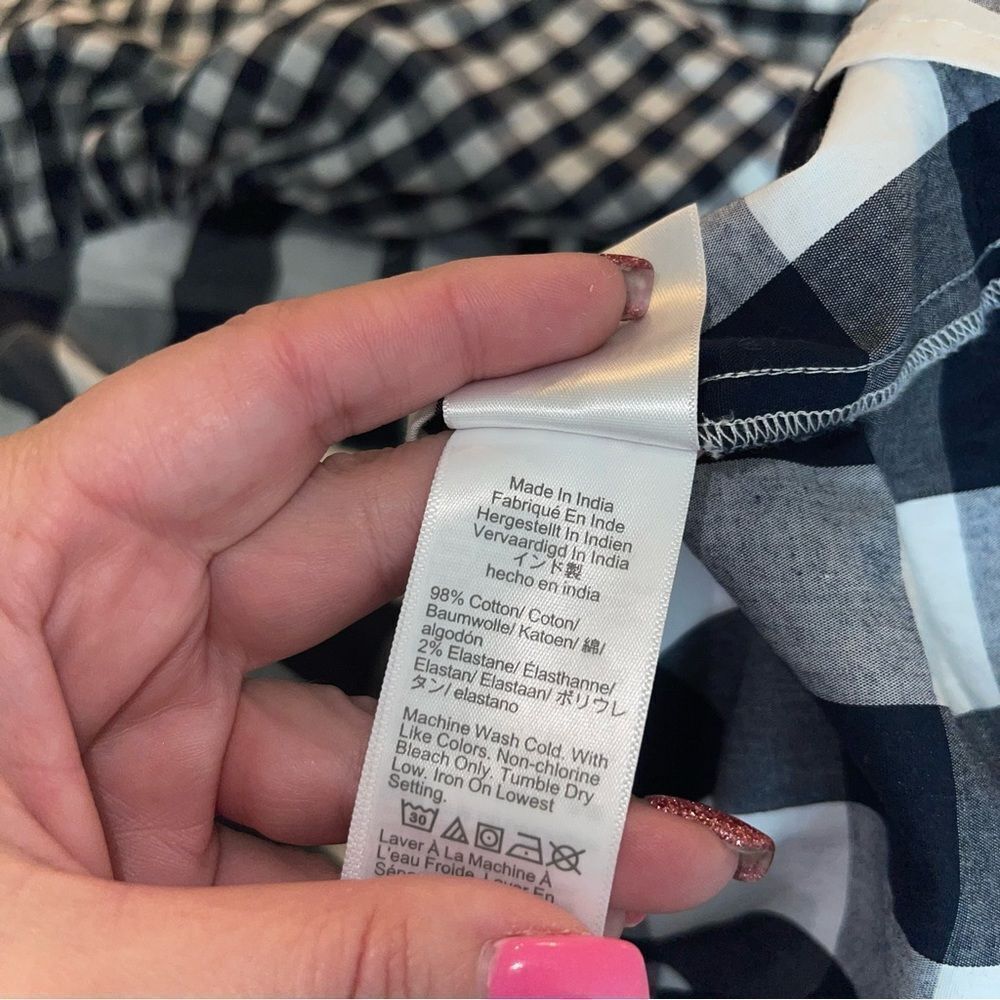 J Crew One-Shoulder Gingham Top in Cotton Poplin Navy & White Ruffle Sz 0 - Picture 4 of 4